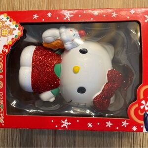 Hello Kitty Christmas Ornament Red Glitter Green Trim Ice Cream Cone NIB New2024